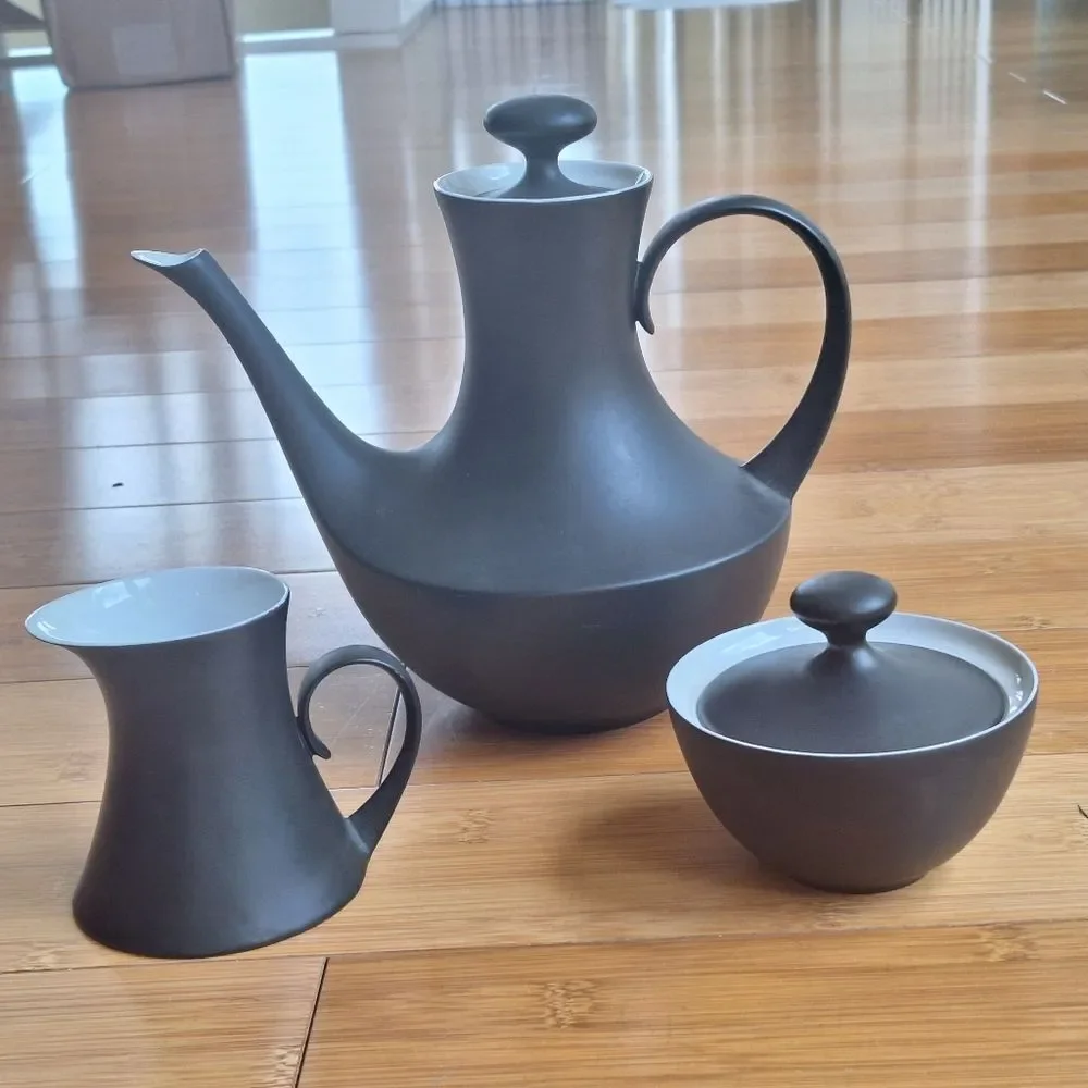 Espana Noche Block Bidasoa Demitasse/Tea Serving Pieces Spain VTG Black Matte